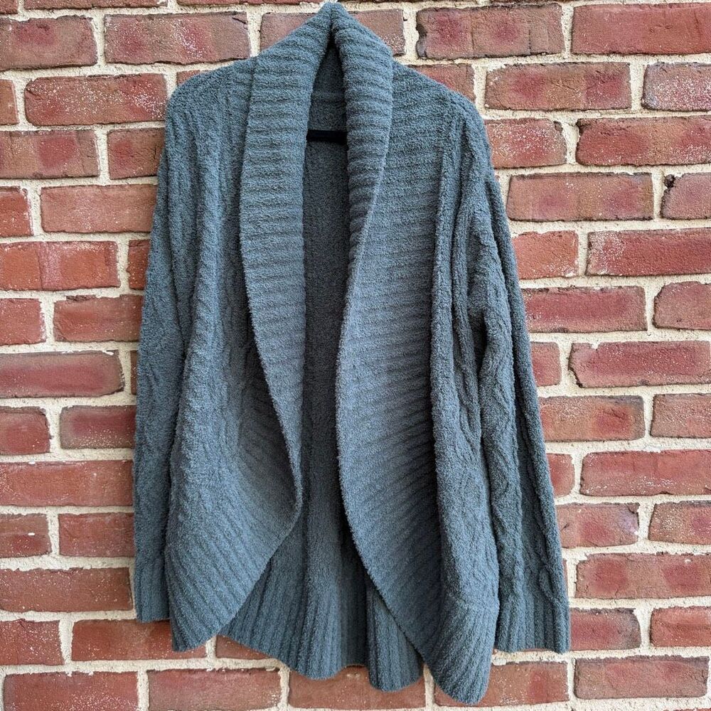 Barefoot Dreams CozyChic Women's Cable Shawl Collar Cardigan Spruce M NWT